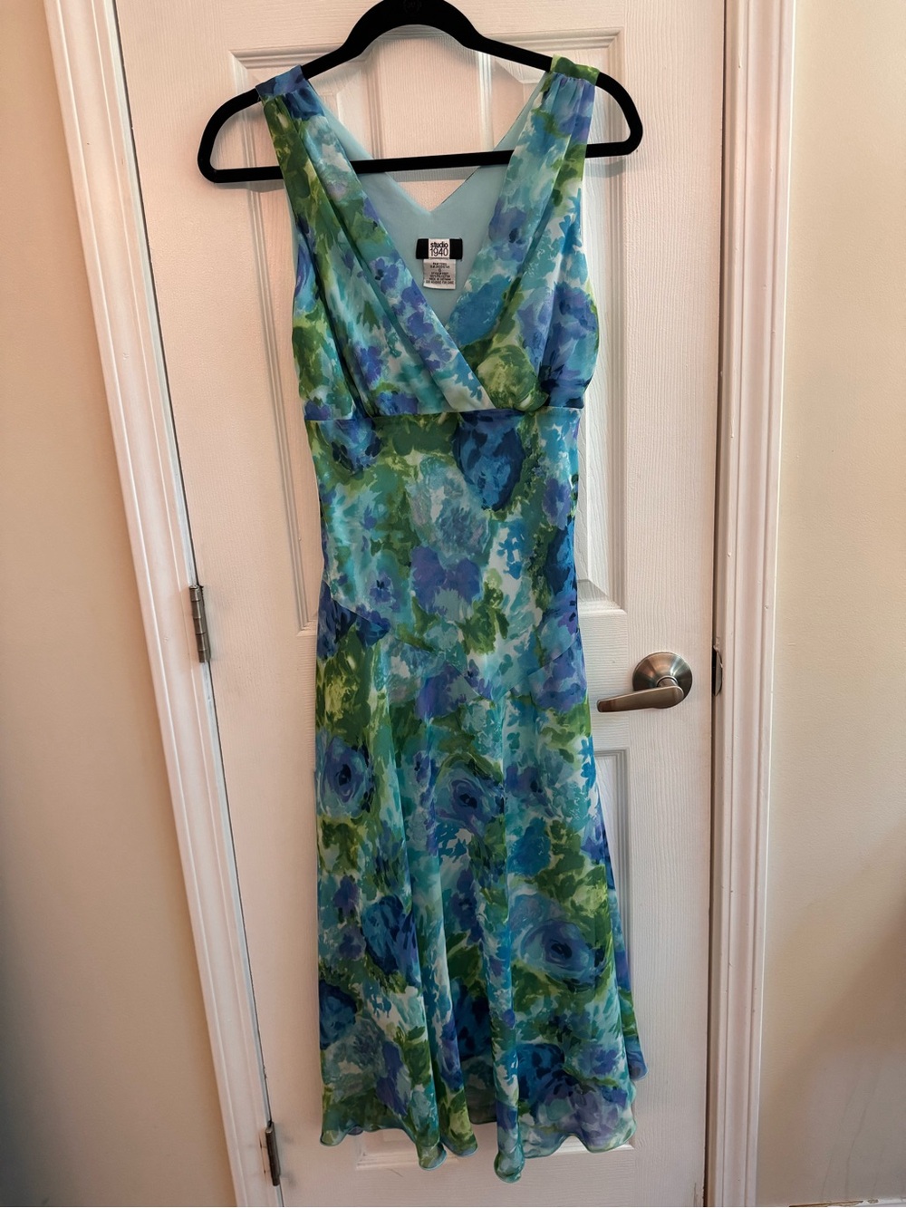 STUDIO 1940 Vintage 90s Floral Maxi Dress Asymmetrical Stitching Size 6
